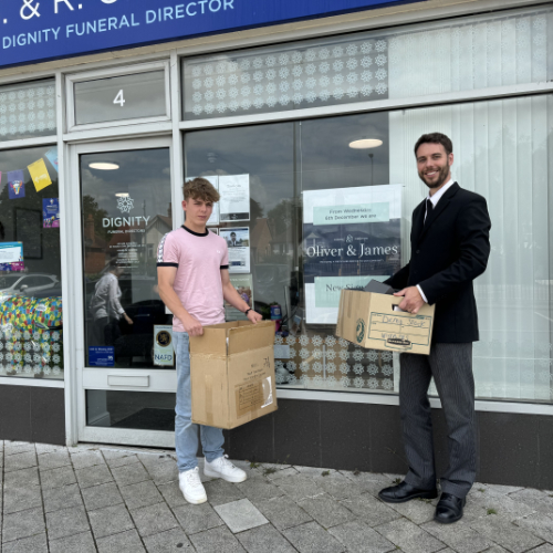 Bertie on work experince - collecting donated hearing aids