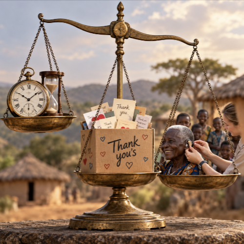 Balancing time, saying thanks and distributing dontated hearing aids